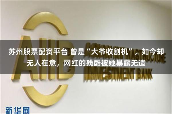 苏州股票配资平台 曾是“大爷收割机”，如今却无人在意，网红的残酷被她暴露无遗