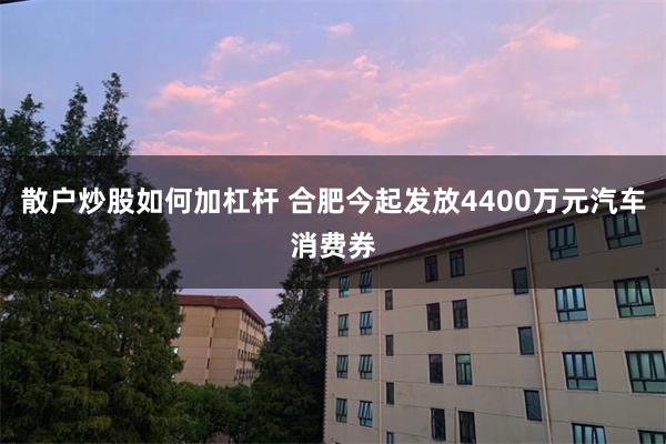 散户炒股如何加杠杆 合肥今起发放4400万元汽车消费券