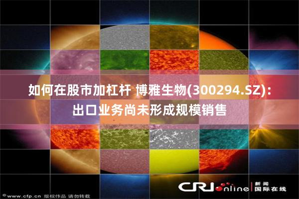 如何在股市加杠杆 博雅生物(300294.SZ)：出口业务尚未形成规模销售